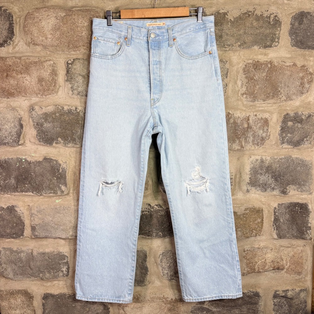 Levi's Premium Ribcage Straight Ankle Jeans Light Wash Distressed 30 Grunge 90s